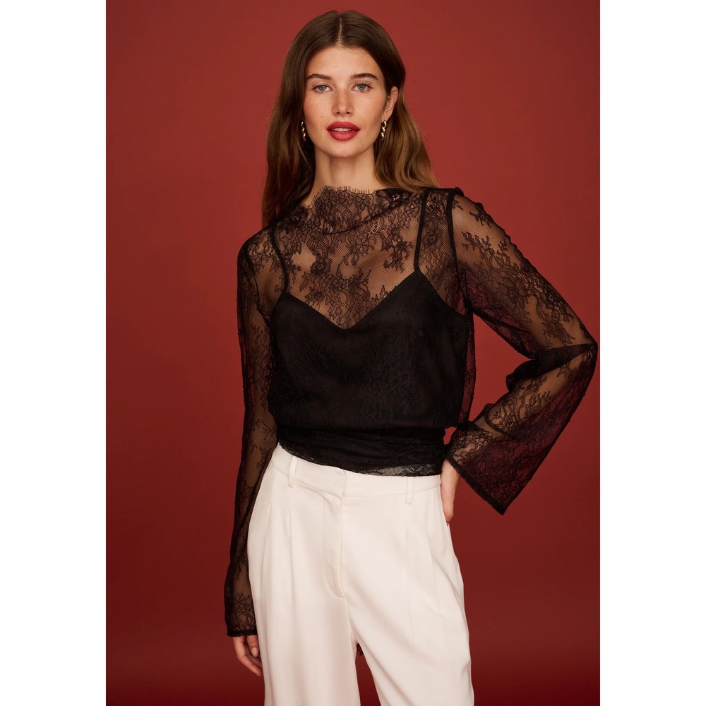 NWT o.p.t Salome High Neck Lace Top in Black - Size Large